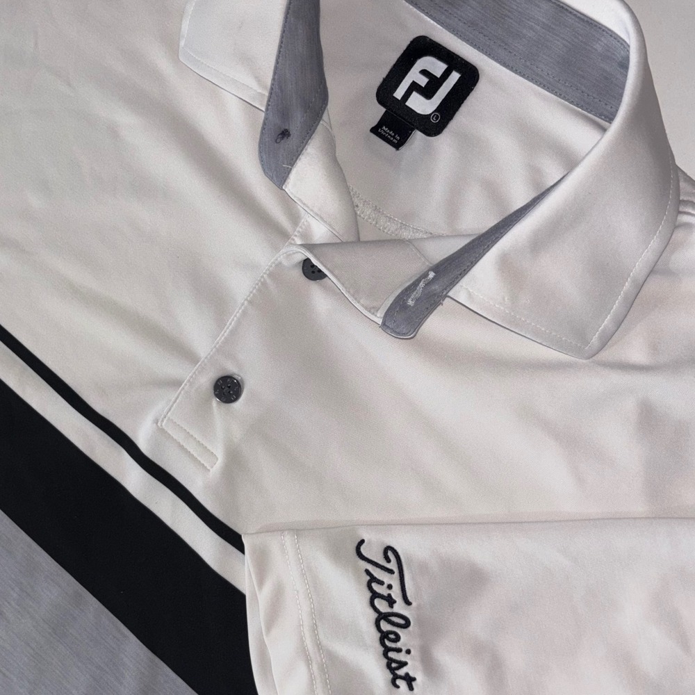 FootJoy Lisle Polo Shirt Men's Large White Gray Colorblock Golf Titleist